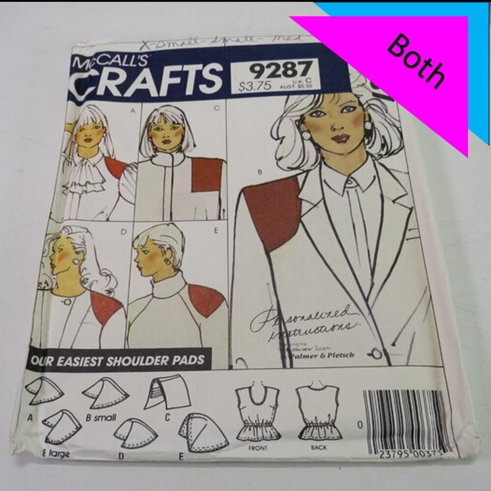 McCall's 9287 sewing pattern shoulder pads, sleeveless shirt